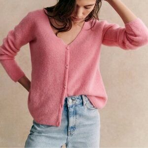 Sézane Barry Cardigan Candy Pink Mohair Alpaca Blend (Size L)